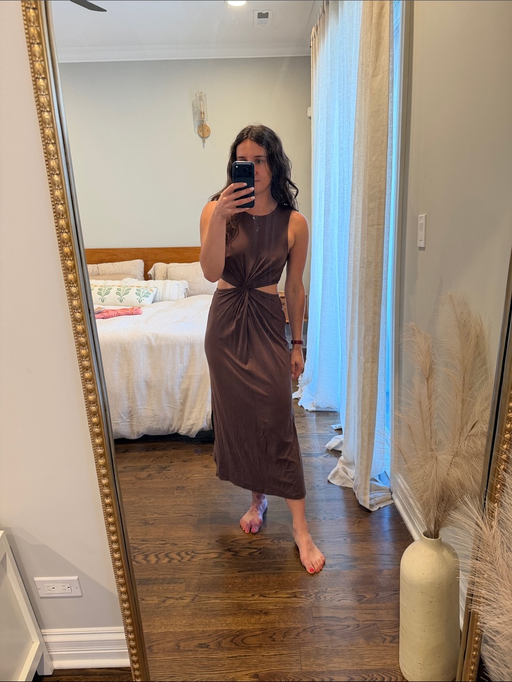 Beyond Yoga Maxi Around The World Front Twist Dress XS Espresso